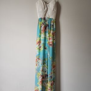 Floral Maxi Dress with Cream Bodice